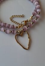Collana pietra rosa cipria e cuore