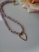 Collana pietra rosa cipria e cuore - immagine 2