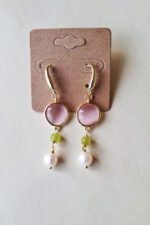 Orecchini Pendenti con Pietra Rosa, Giada verde e Perla Fiume - immagine 3