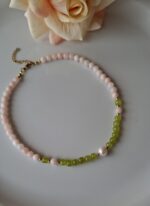 Girocollo giada rosa e verde con perla