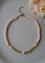 Girocollo giada rosa e verde con perla - immagine 2