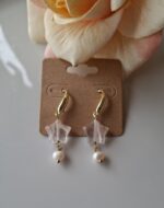 Orecchini con  stella in quarzo rosa e perle - immagine 3