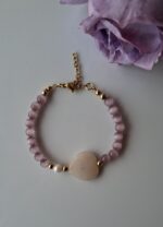 Bracciale con cuore di giada rosa e perla - immagine 2
