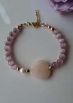 Bracciale con cuore di giada rosa e perla