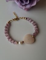 Bracciale con cuore di giada rosa e perla - immagine 3