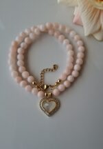 Collana giada rosa e pendente cuore