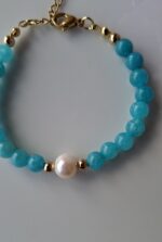 Bracciale giada turchese e perla - immagine 2