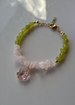 Bracciale quarzo e giada con fiore - immagine 2