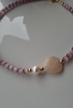 Girocollo con cuore giada rosa e perla - immagine 3