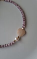Girocollo con cuore giada rosa e perla - immagine 4