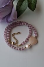 Girocollo con cuore giada rosa e perla - immagine 5