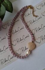 Girocollo con cuore giada rosa e perla