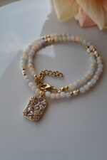 Girocollo giada , perle e pendente fiori