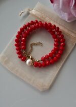 Girocollo con cristalli rosso fragola e perla - immagine 5